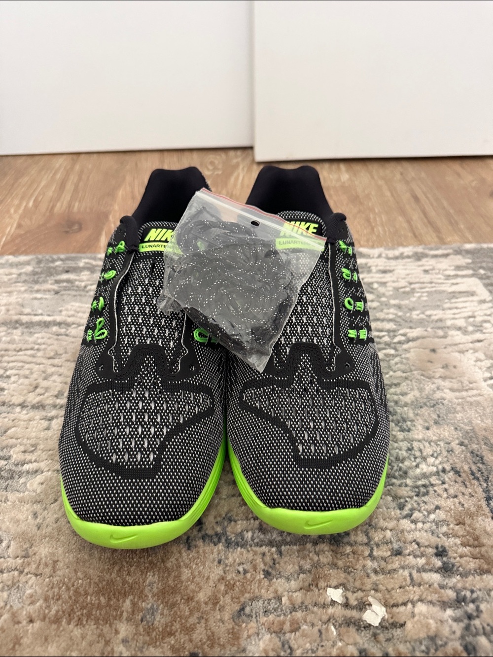 Nike Kids Black and Neon Green Flyknit-Style Sneakers